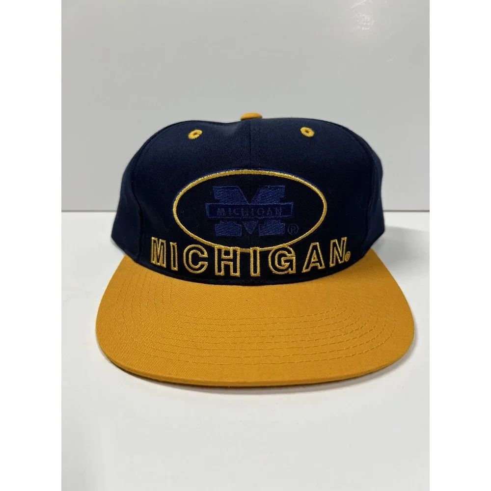 VTG Michigan Wolverines Hat Mens Adjustable‎ Blue Snap Back 80s Signatures NCAA